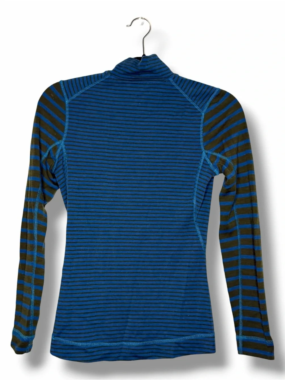Smartwool Teal/Brown Striped Merino Wool Base Layer Set Quarter Zip/Pants Small